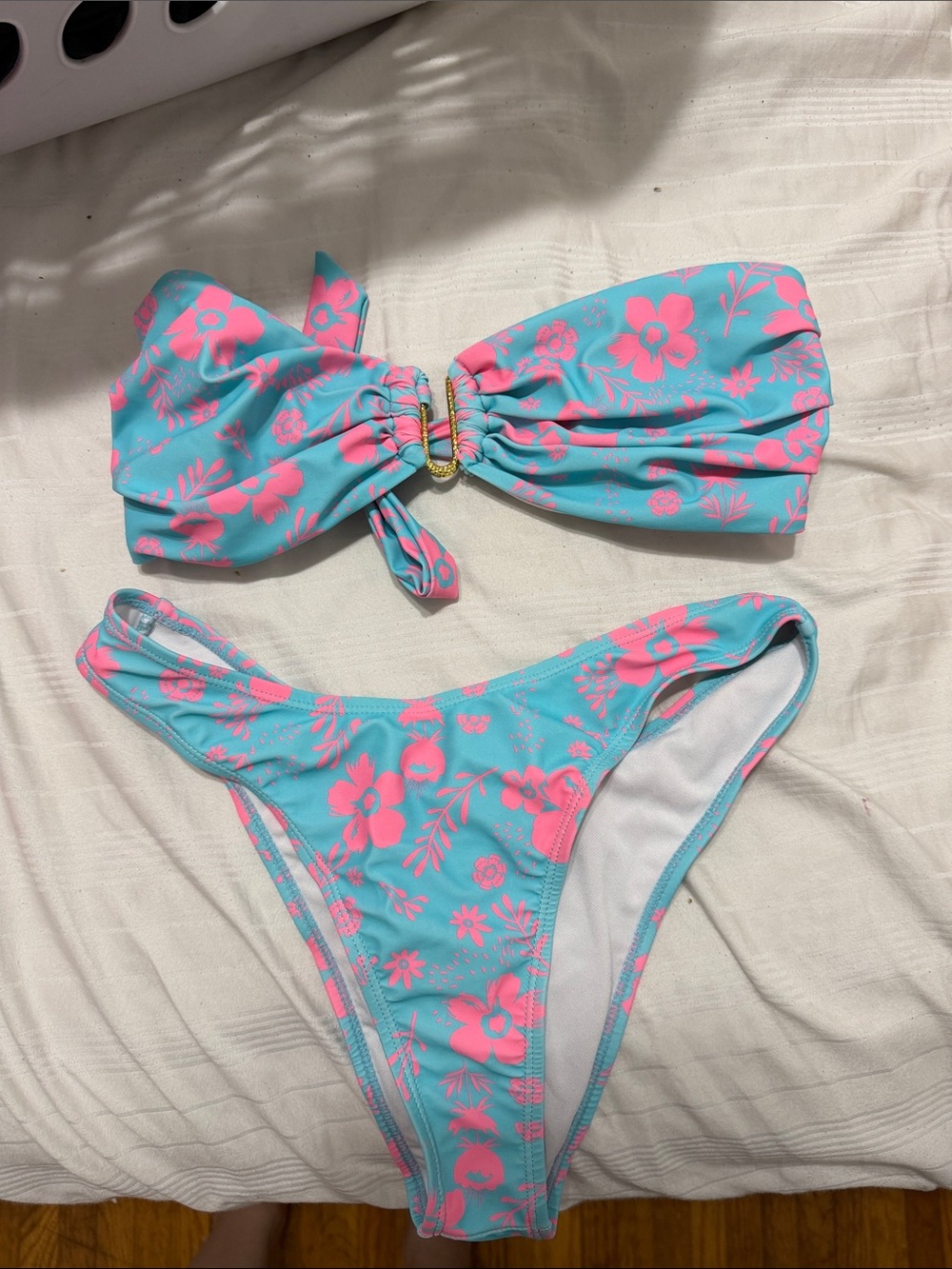 Turquoise & Pink Floral Bandeau Bikini Set